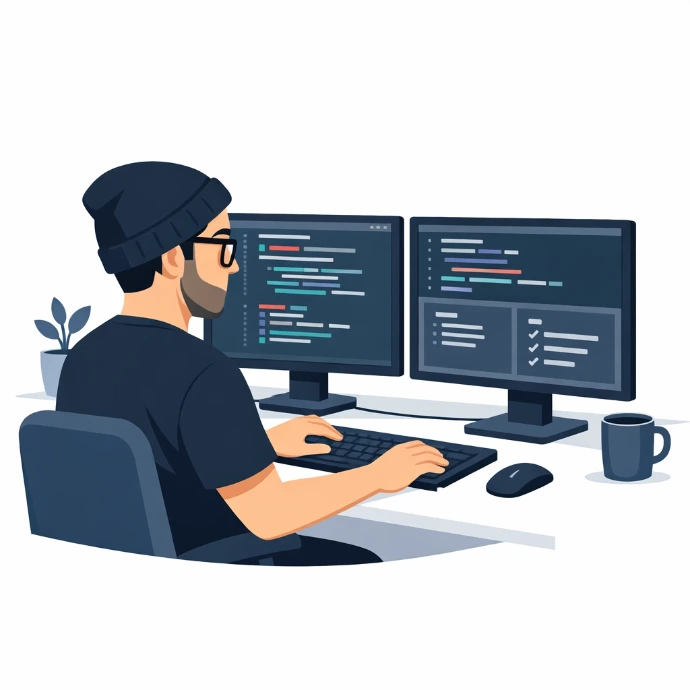 Arendaja töötab kohandatud tarkvaralahenduse loomisega mitmel ekraanil