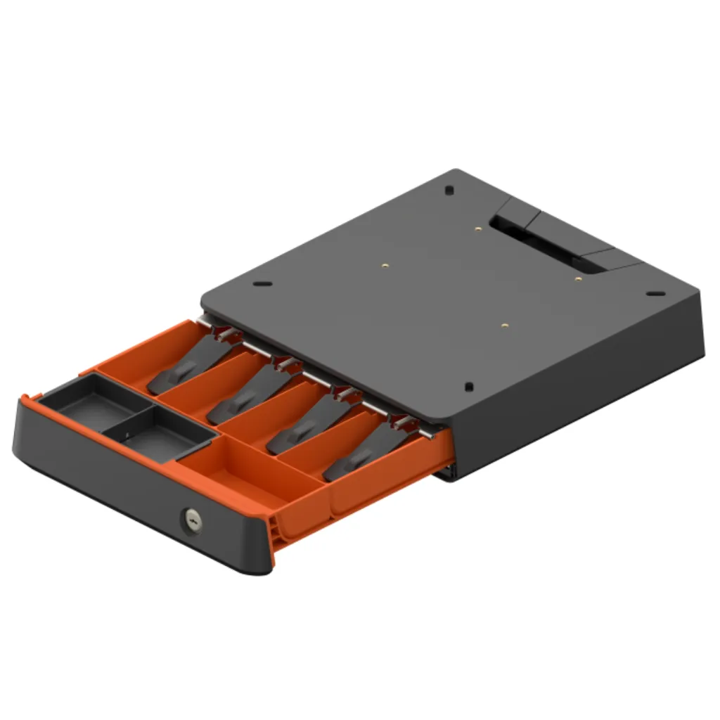 SUNMI Mini cash drawer open with banknote and coin compartments