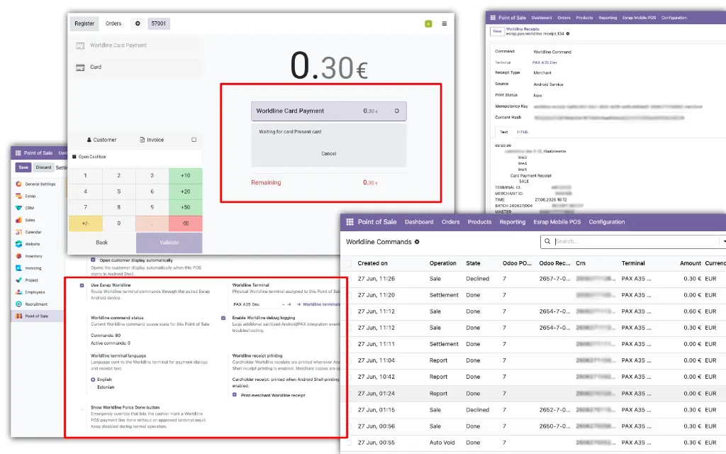 Odoo POS Worldline payment flow, terminal settings and audit log