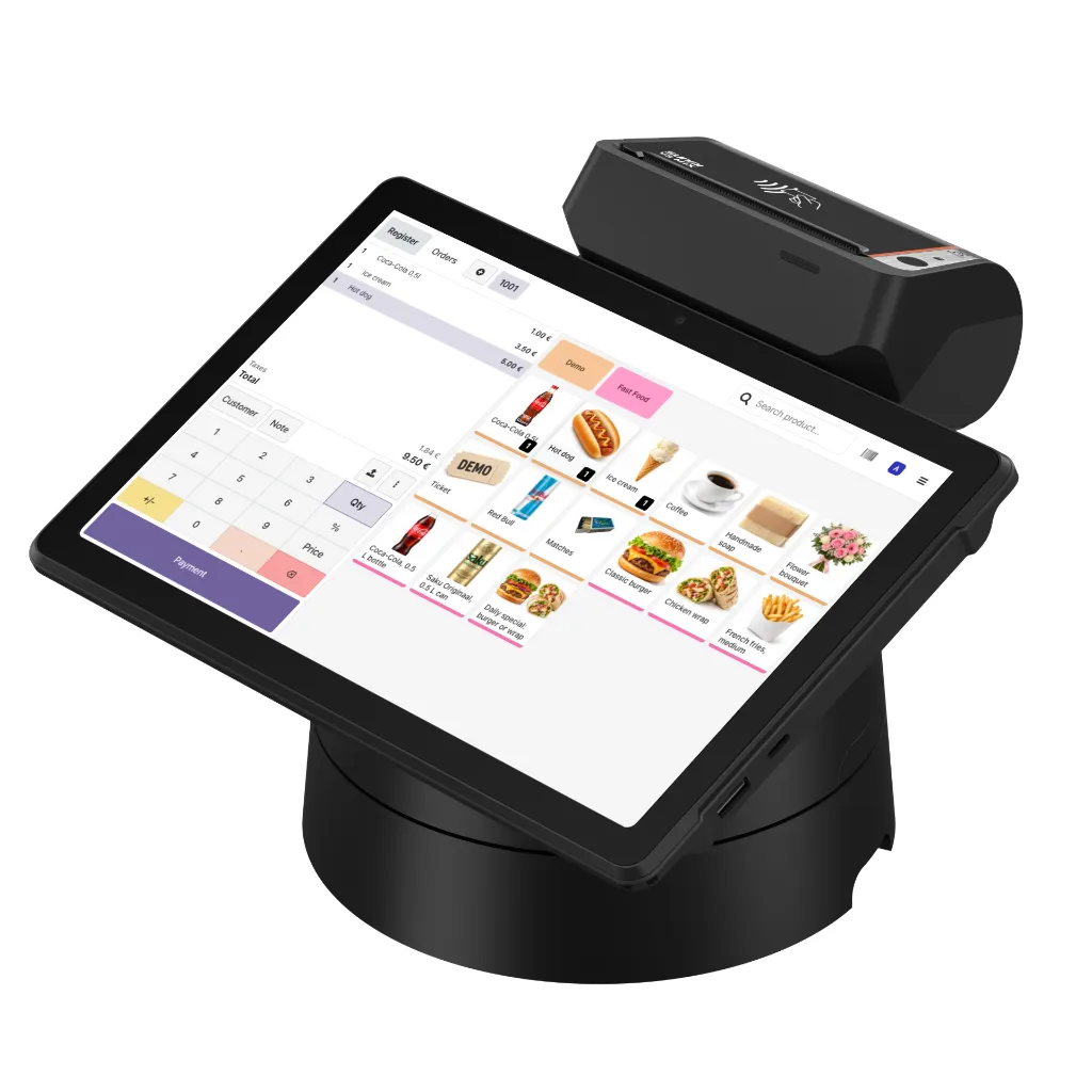 SUNMI V3 Mix running Odoo POS on a rotating counter cradle