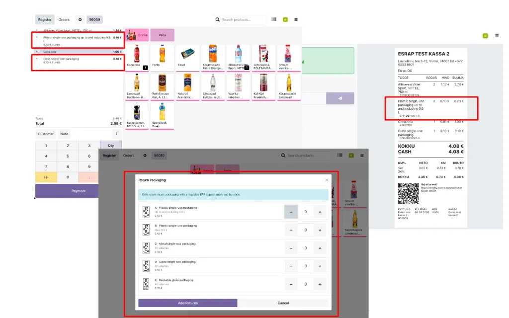 Eesti pandipakendi automaatika Odoo kassale